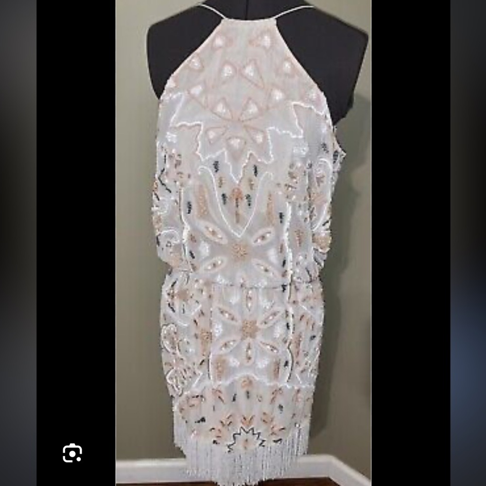 🍑 Lotus Threads beaded boho halter dress - wedding party dress M